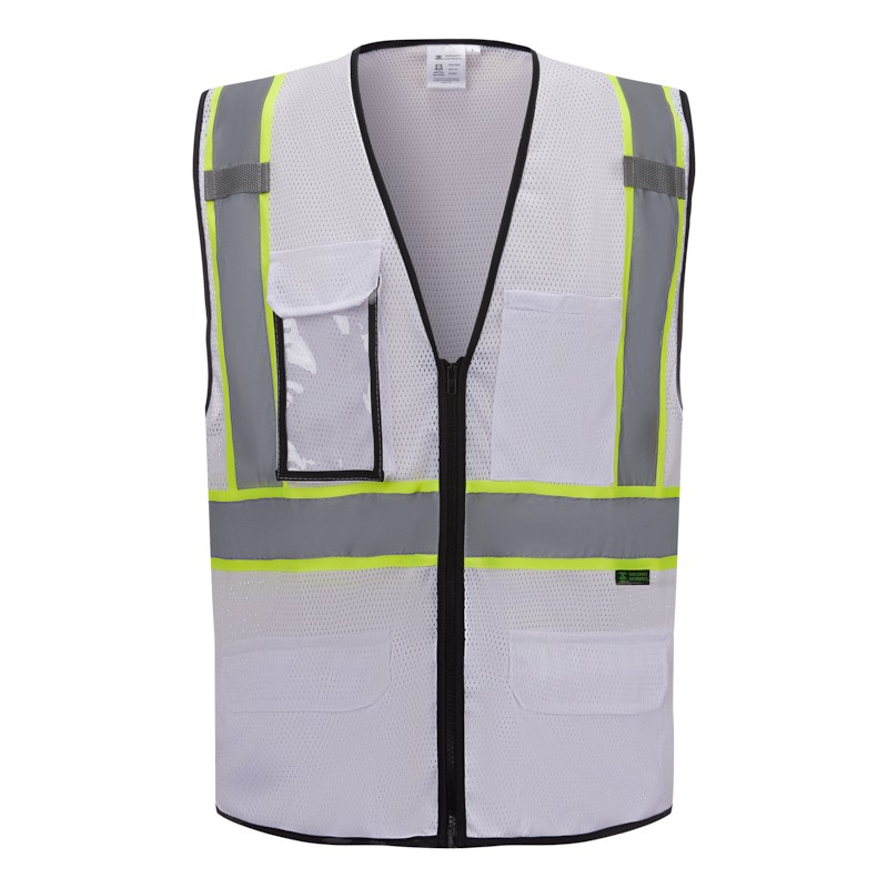 SV2520 Deluxe White Cool Mesh Safety Vest w/ Clear ID / Cell Phone Pocket - Non-ANSI