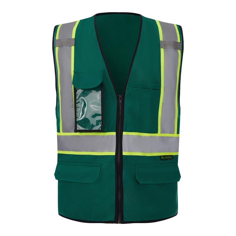 SV2530 Deluxe Green Cool Mesh Safety Vest w/ Clear ID / Cell Phone Pocket - Non-ANSI
