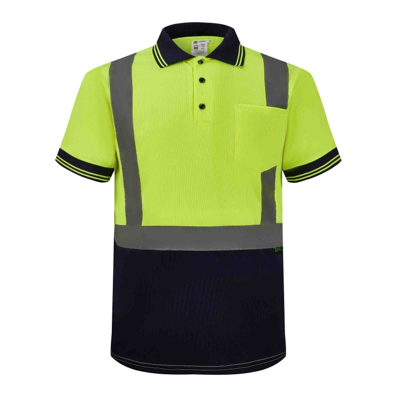 STP2100   Dry-Fast Performance Polo Safety Green/Navy