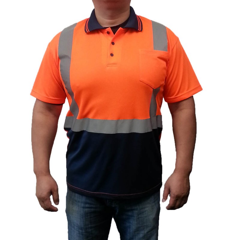 STP2200   Dry-Fast Performance Polo Safety Neon Orange/Navy