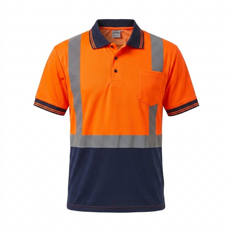 STP2200   Dry-Fast Performance Polo Safety Neon Orange/Navy