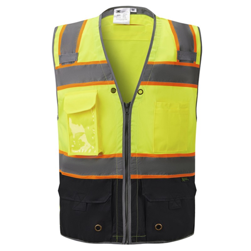 SV3300 - Deluxe ANSI Class 2 Solid Safety Vest with Reflective Piping and Black Bottom