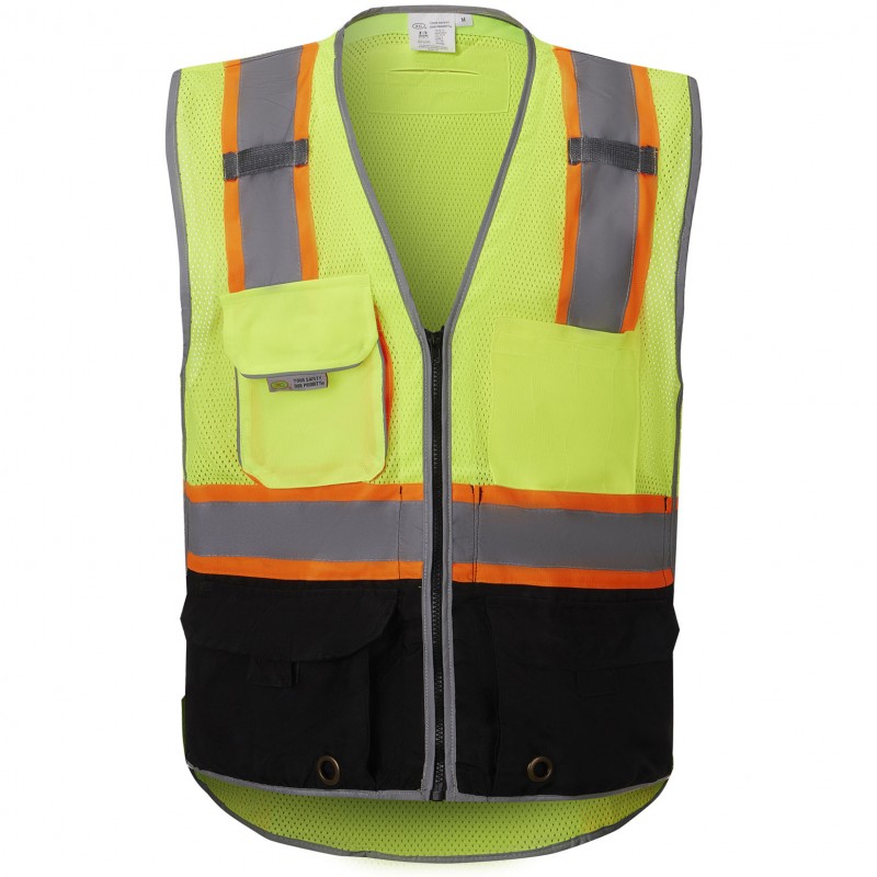 SV3700 ANSI 107-2015 Class 2 Deluxe Black Bottom Vest - With IPad-Pocket, and D-Ring Pass