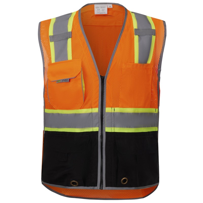 SV3800   ANSI 107-2015 Class 2 Deluxe Black Bottom Vest - With IPad-Pocket and D-Ring Pass