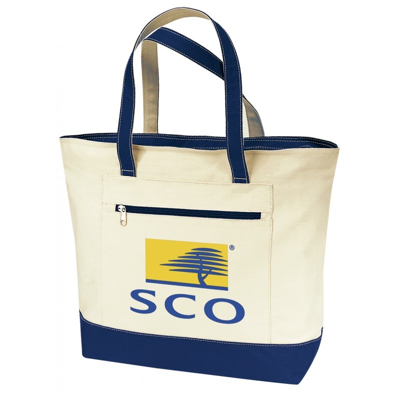 TB124   ZIPPER CANVAS TOTE W/ FRONT & INSIDE POCKET & 22" HANDLE