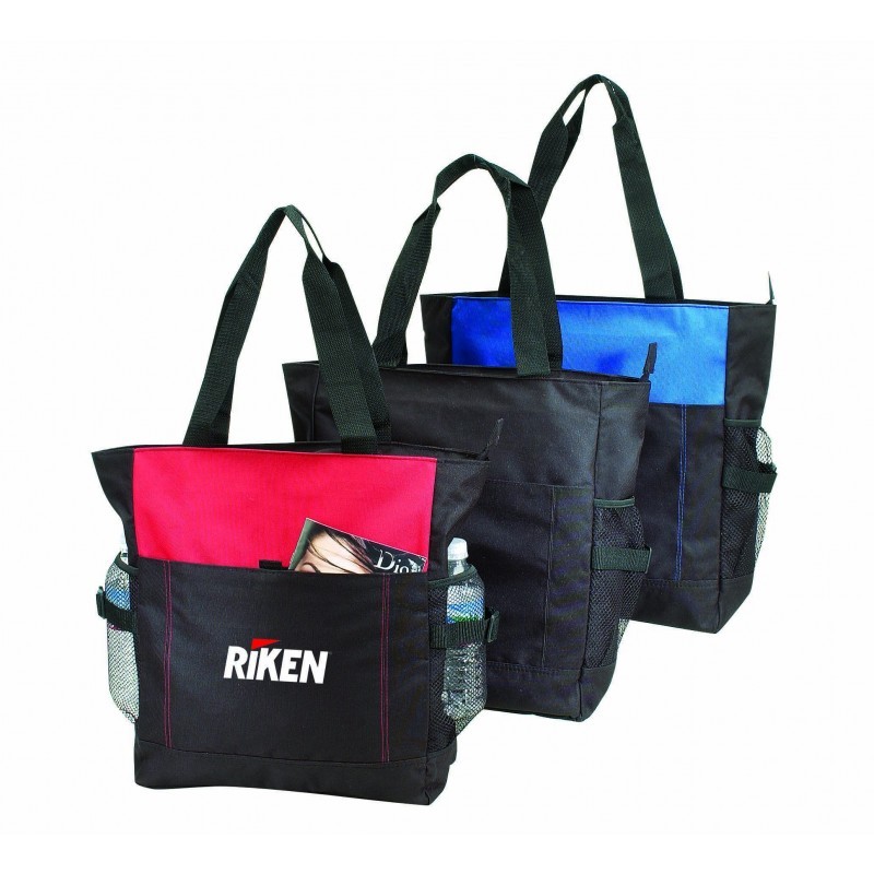 TB203   Outdoor Deluxe Zippered Tote bag with 2-side Mesh and Front Pockets