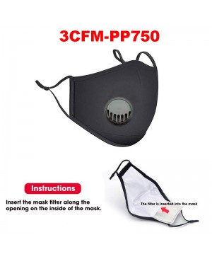 3CFM-PP750  Black 3-Ply Breathable Reusable Face Mask w/ Vent 