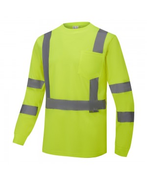 ST3000   ANSI Class 3 Safety T-Shirt, Long Sleeve Lime Green/ Yellow 
