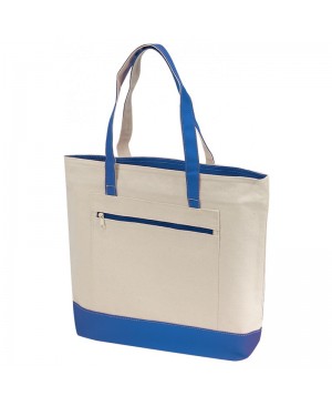 TB124   ZIPPER CANVAS TOTE W/ FRONT & INSIDE POCKET & 22" HANDLE