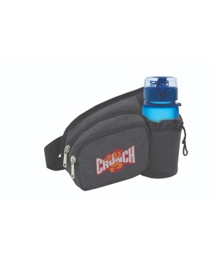 FPHP1122 - Heathered 2-Zipper Fanny Pack w/ Bottle Holder