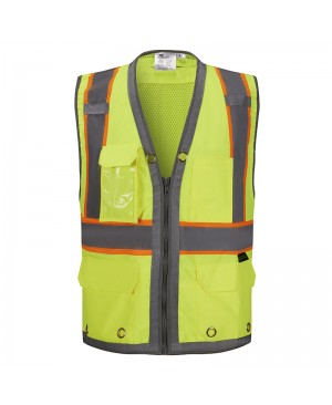 SV2700   ANSI Class 2 Deluxe Surveyor's Vest - With IPad-Pocket Neon Green