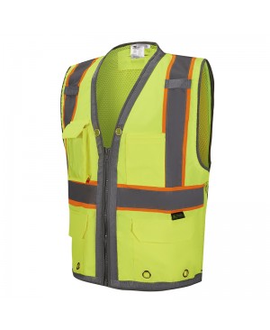 SV2700   ANSI Class 2 Deluxe Surveyor's Vest - With IPad-Pocket Neon Green