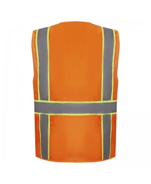 SV2600   ANSI/ISEA 107-2020Safety Vest Class 2 Compliant Neon Orange With Green Contrast