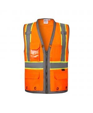 SV2800   ANSI Class 2 Deluxe Surveyor's Vest - With IPad Pocket Neon Orange 